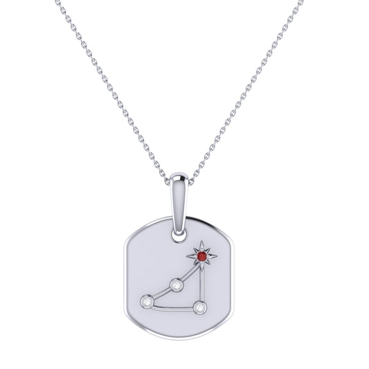 Capricorn Goat Garnet & Diamond Constellation Tag Pendant Necklace in Sterling Silver by LuvMyJewelry