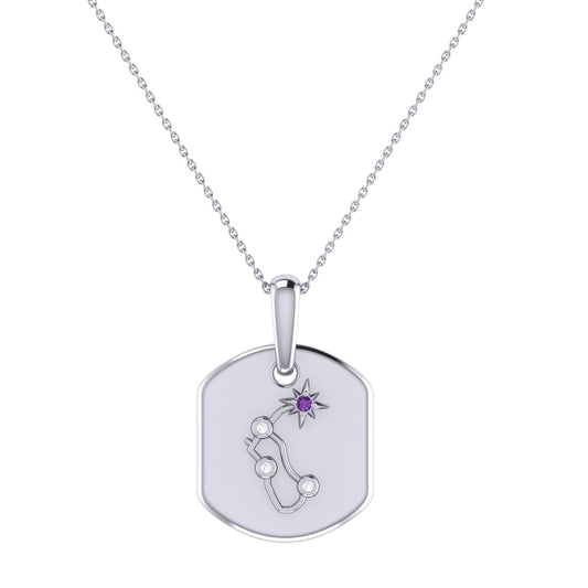 Aquarius Water-Bearer Amethyst & Diamond Constellation Tag Pendant Necklace in Sterling Silver by LuvMyJewelry