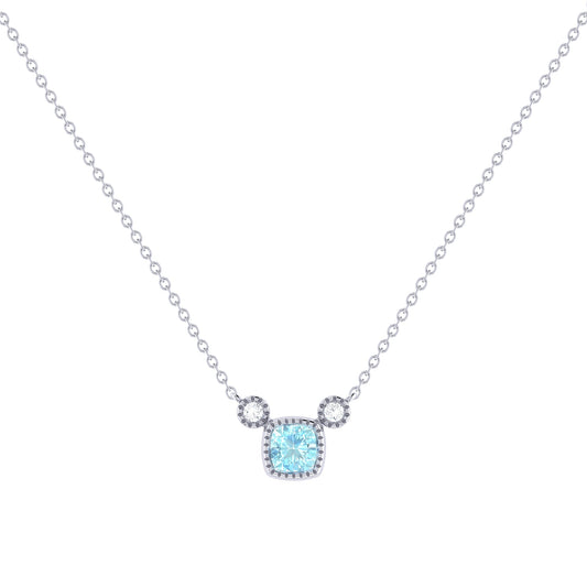 Cushion Cut Aquamarine & Diamond Birthstone Necklace In 14K White Gold by LuvMyJewelry