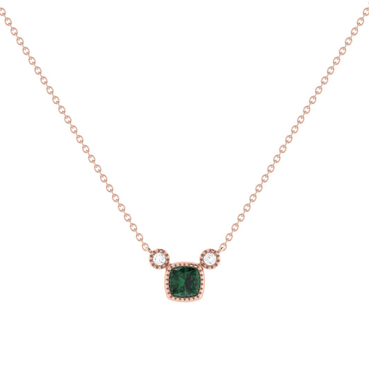Collar con piedra natal de diamantes y esmeraldas de talla cojín en oro rosa de 14 quilates de LuvMyJewelry