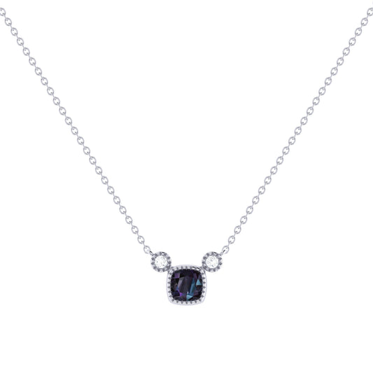 Cushion Cut Alexandrite & Diamond Birthstone Necklace In 14K White Gold by LuvMyJewelry