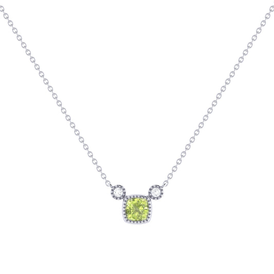 Cushion Cut Peridot & Diamond Birthstone Necklace In 14K White Gold by LuvMyJewelry
