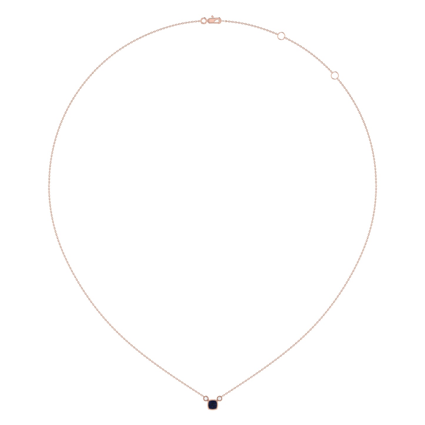 Cushion Cut Sapphire & Diamond Birthstone Necklace In 14K Rose Gold by LuvMyJewelry