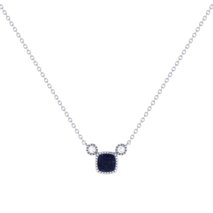 Cushion Cut Sapphire & Diamond Birthstone Necklace In 14K White Gold by LuvMyJewelry