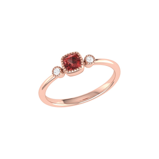 Cushion Cut Garnet & Diamond Birthstone Ring In 14K Rose Gold by LuvMyJewelry