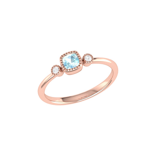Cushion Cut Aquamarine & Diamond Birthstone Ring In 14K Rose Gold by LuvMyJewelry