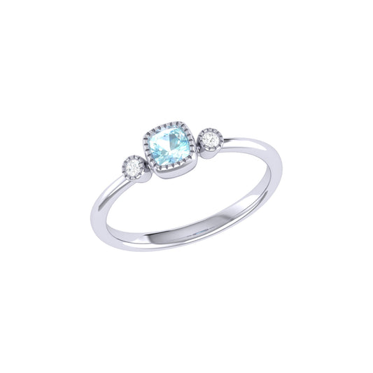 Cushion Cut Aquamarine & Diamond Birthstone Ring In 14K White Gold by LuvMyJewelry