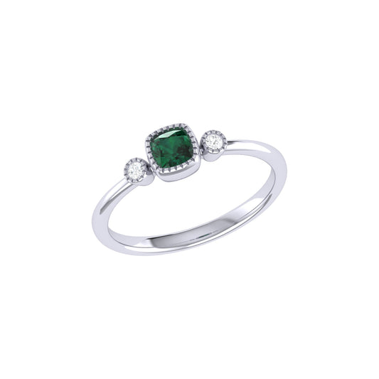 Cushion Cut Emerald & Diamond Birthstone Ring In 14K White Gold by LuvMyJewelry