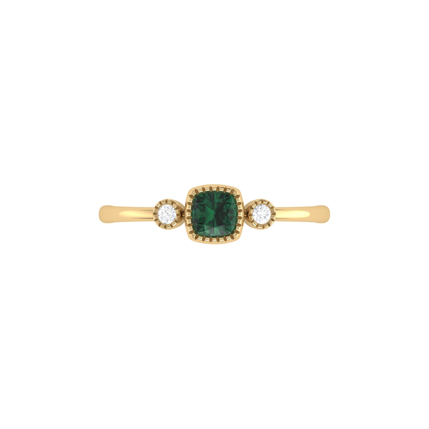 Cushion Cut Emerald & Diamond Birthstone Ring In 14K Yellow Gold by LuvMyJewelry