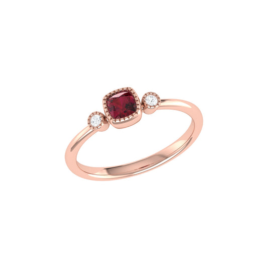 Cushion Cut Ruby & Diamond Birthstone Ring In 14K Rose Gold by LuvMyJewelry