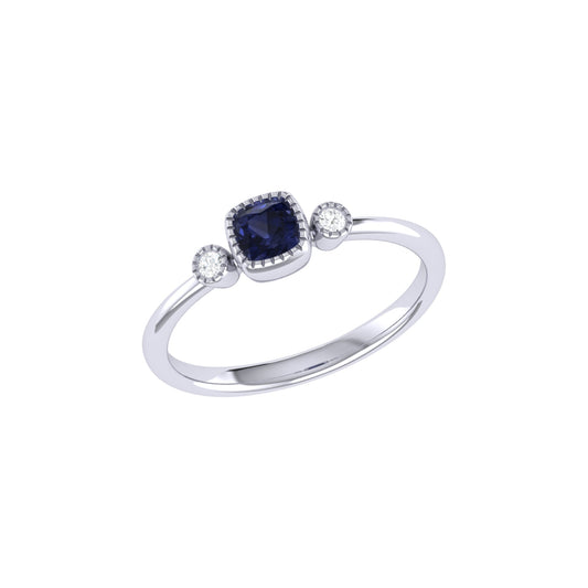 Cushion Cut Sapphire & Diamond Birthstone Ring In 14K White Gold by LuvMyJewelry