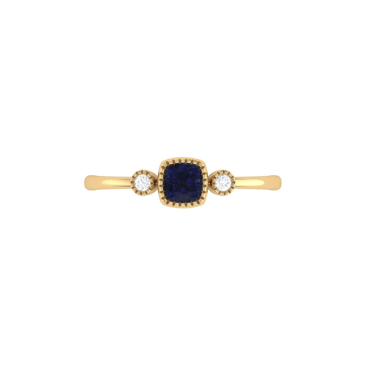 Cushion Cut Sapphire & Diamond Birthstone Ring In 14K Yellow Gold by LuvMyJewelry