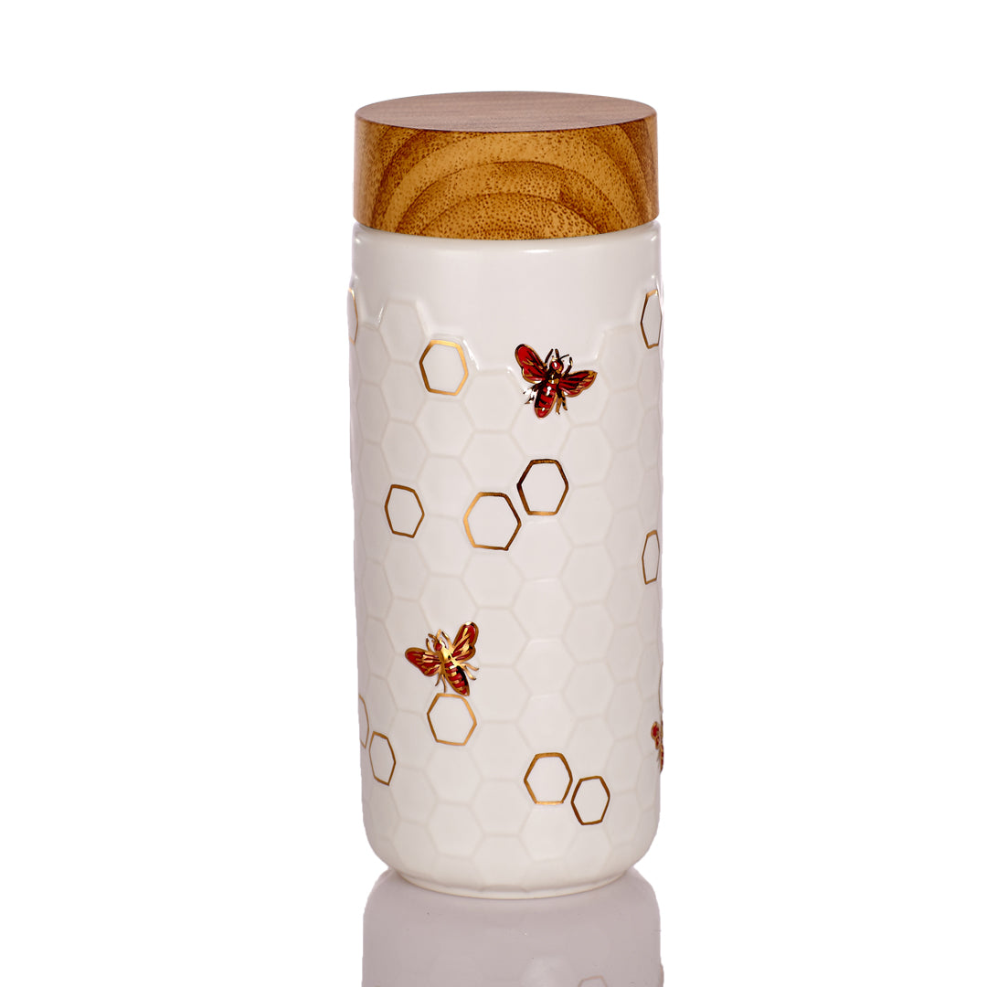 Honey Bee Ceramic Travel Mug / Gold 12.3 oz by ACERA LIVEN