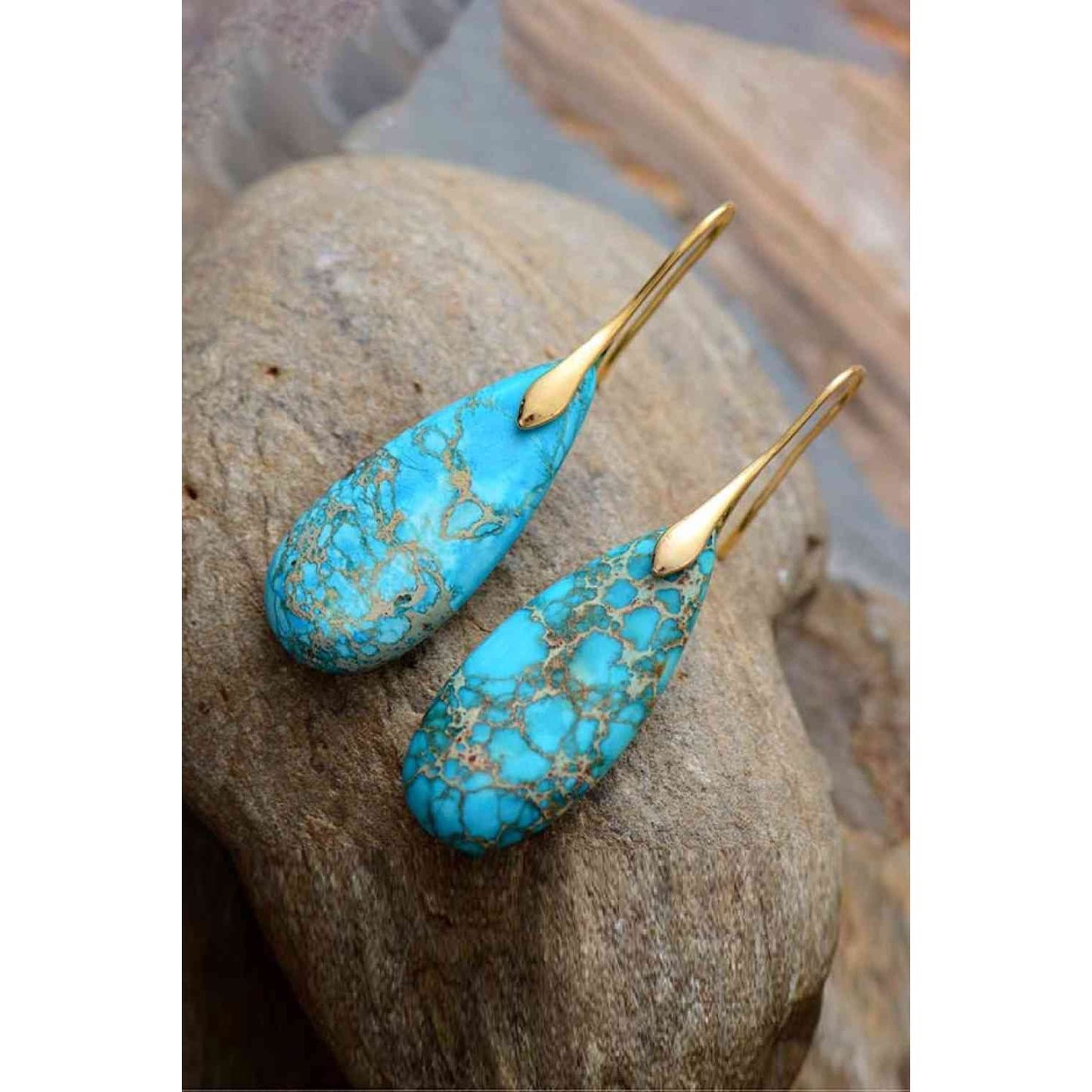 Handmade Teardrop Shape Natural Stone Dangle Earrings