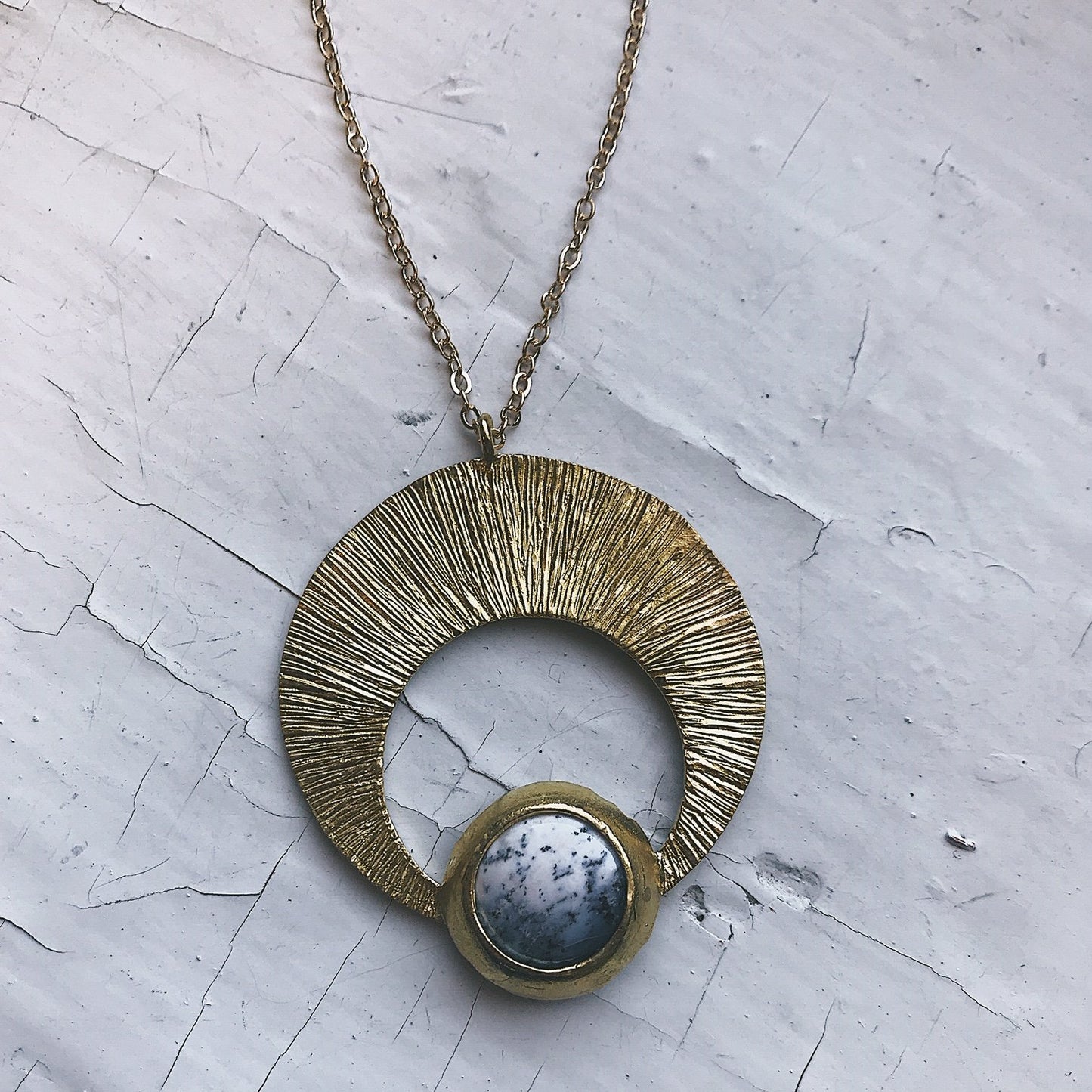 Crescent Moon Pendant with Dendritic Agate