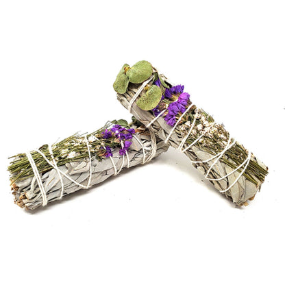 Home fragrance Floral Sage -White Sage, Eucalyptus, Purple Sinuata & Lavender 4"- 1 piece by OMSutra