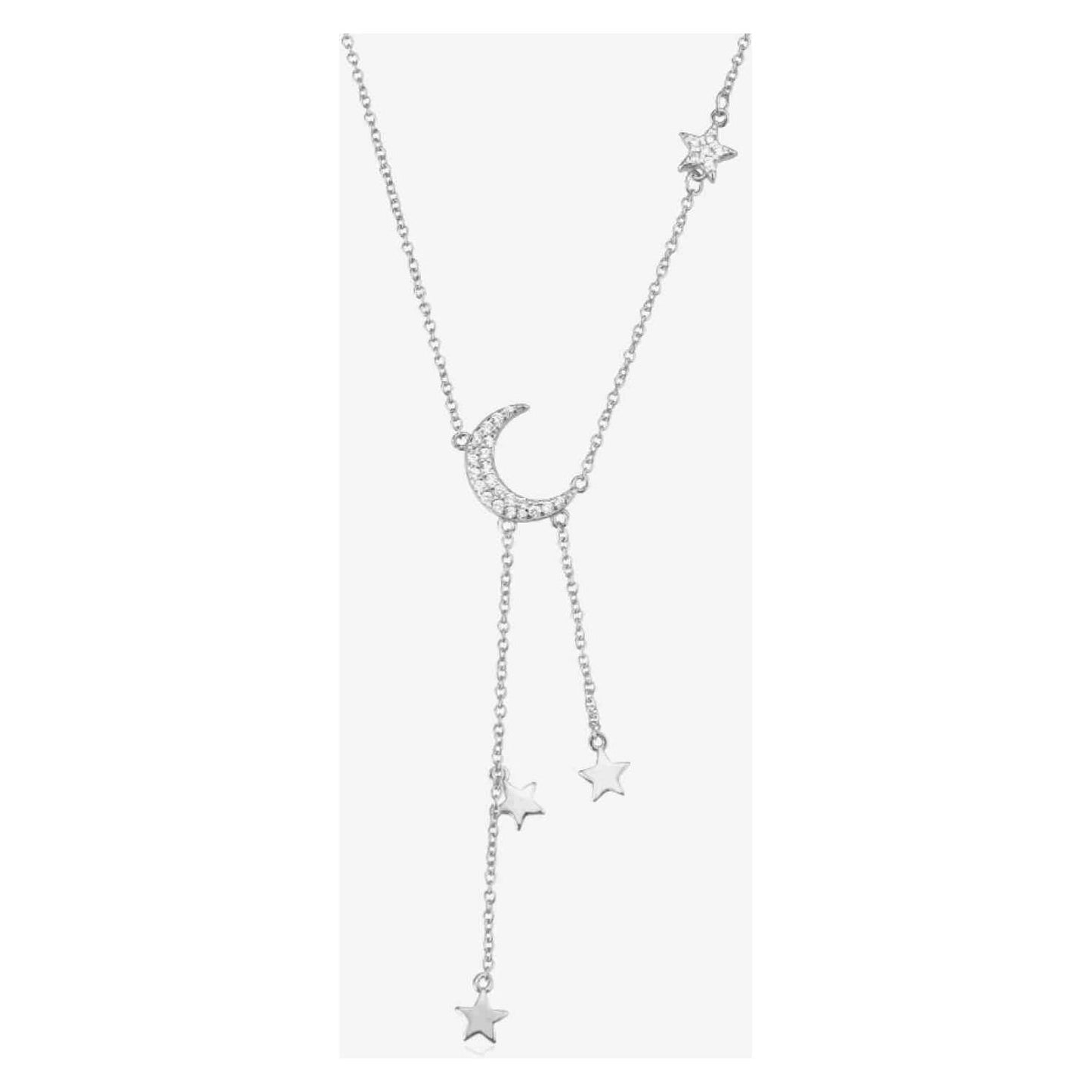 Inlaid Zircon Star and Moon Necklace