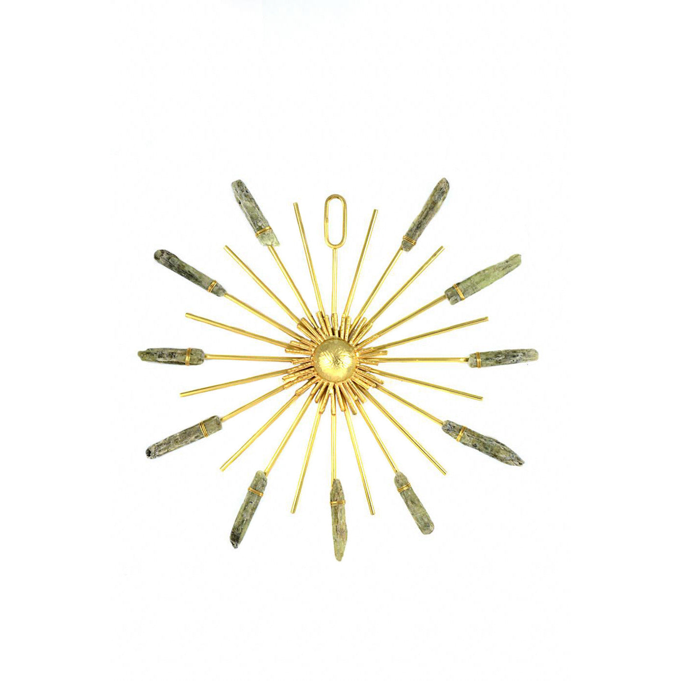 Rejilla de cristal curativo Sunburst Cianita verde dorada de Ariana Ost